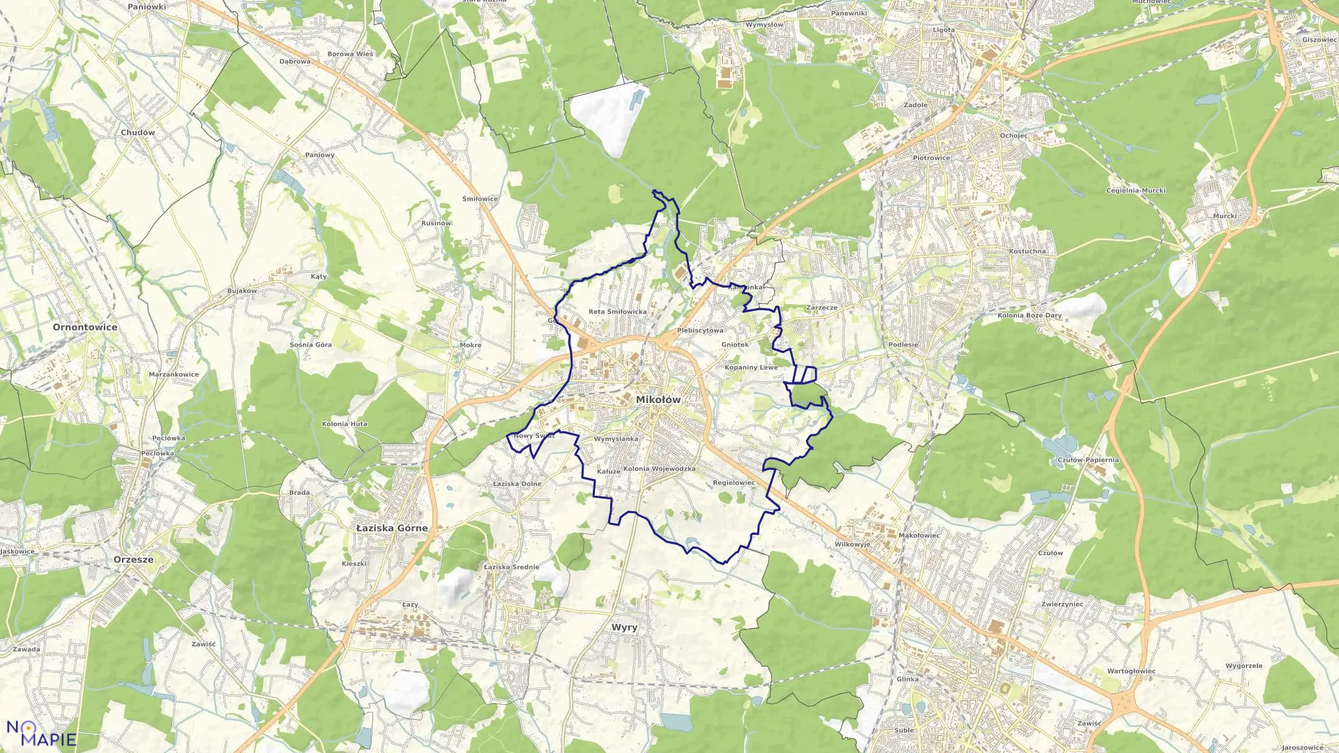 Mapa obrębu Mikołów w mieście Mikołów