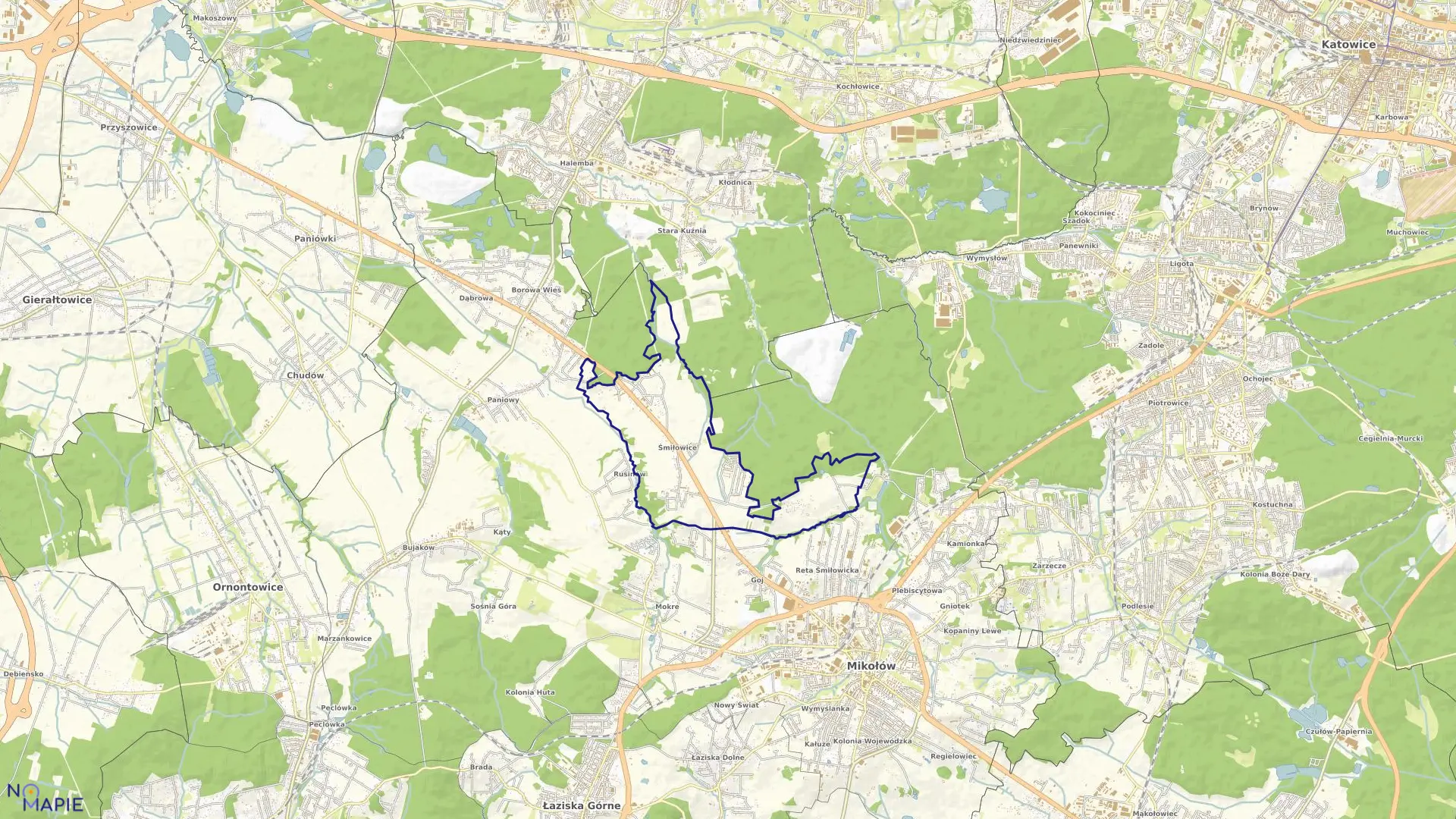 Mapa obrębu Śmiłowice w mieście Mikołów